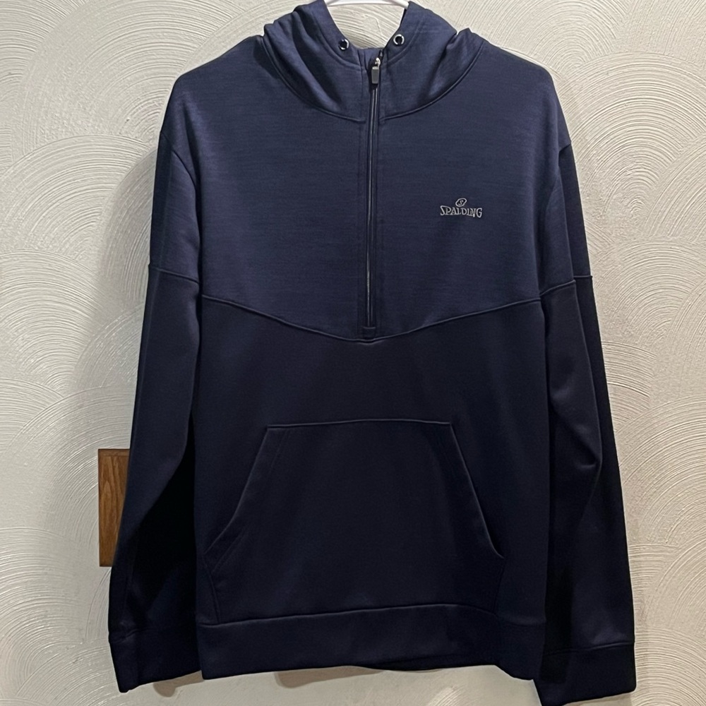 Spalding Men's Heather Blue/ Navy Two Tone 1/2 Zip Pullover Jacket w/hood. Large